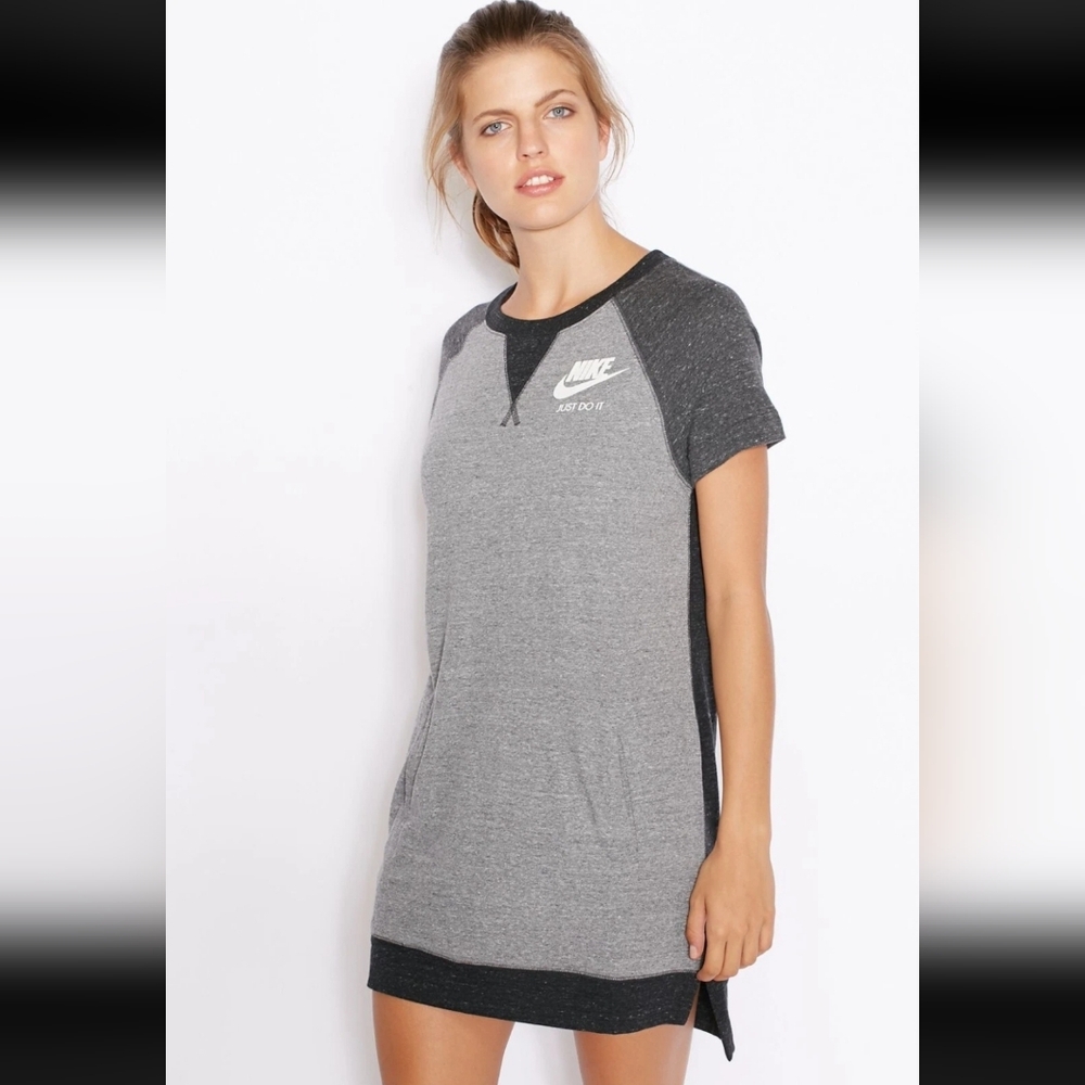 NIKE Gym Tee Women's Mini Dress Heather Grey/black SIZE Small